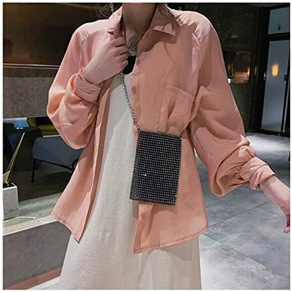 AIBEARTY Rhinestone Cell Phone Purse Mini Crossbody Clutch Bag w/ Chain Womens - Picture 2 of 4